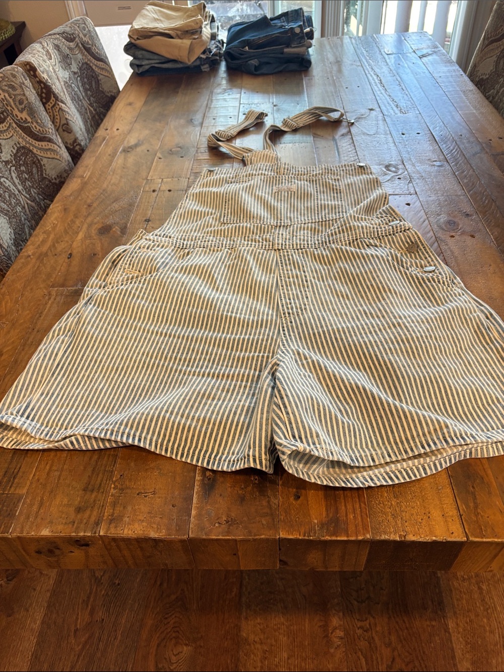 Levi’s Striped Bib Short Overalls - Blue and White